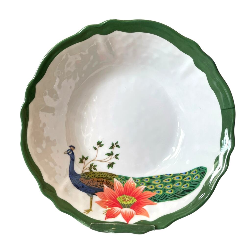 Tahari Peacock Floral Melamine Salad Cereal Bowls 7.5in Set 4 Pop of Color New